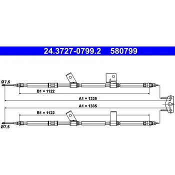 Lanko parkovací brzdy Tažné lanko, parkovací brzda ATE 24.3727-0799.2