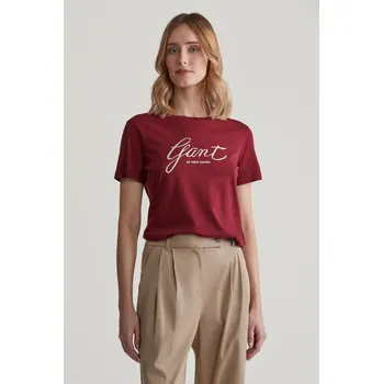 Dámské tričko TRIČKO GANT REG SCRIPT T-SHIRT PLUMPED RED