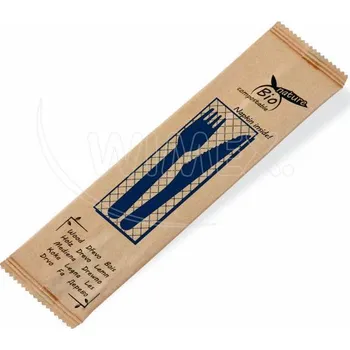 Příbor Sada dřevěných příborů (nůž + vidlička + ubrousek) [60 sad]