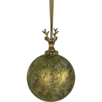 Vánoční dekorace Zlato-zelená antik skleněná vánoční koule s jelenem Deer - Ø 12*19 cm
