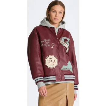 Dámská bunda BUNDA GANT LEATHER VARSITY JACKET PLUMPED RED