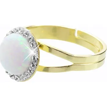 Prsten Pozlacený prsten bílý opál se Swarovski Elements White