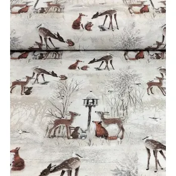 Vánoční dekorační látka Loneta lesní zvířátka | RTex