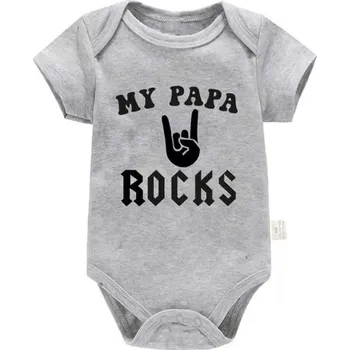 Kojenecký body Bavlněné kojenecké body "Born To Rock" (šedé) - 6 variant potisků Motiv: PF0843 - my papa rocks, Velikost: 9-12 měs.