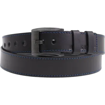 Opasek Pánský kožený opasek Black Hand 091-98 černý s modrým štepem Velikost = obvod pasu (cm): 115 cm