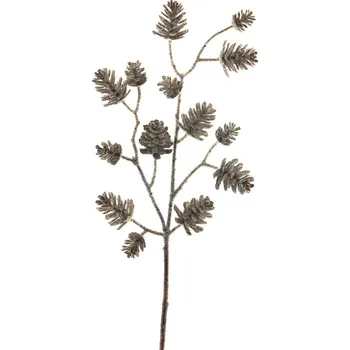 umělá květina umělá větev, borová šiška větev ojíněná V50 cm