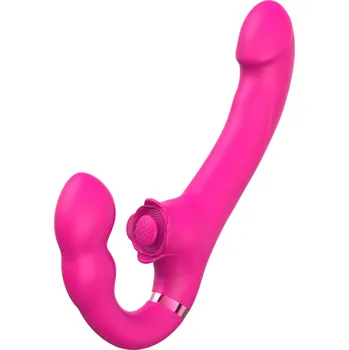 Připínací penis SuperLove Strapless Strap-On with Dual Vibrations, Flapping & Remote Pink
