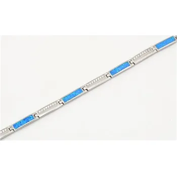Náramek Stříbrný článkový opálový náramek se zirkony 19-21 cm 76674F + dárek zdarma