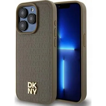 Pouzdro na mobilní telefon DKNY DKHMP15XPSHRPSW iPhone 15 Pro Max 6.7 hnědé/hnědé pevné pouzdro Kožený vzor Kovové Logo MagSafe