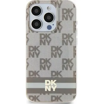 Pouzdro na mobilní telefon DKNY DKHMN61HCPTSE iPhone 11 / Xr 6.1 béžový/béžový pevný obal IML kostkovaný mono vzor a tištěné pruhy MagSafe
