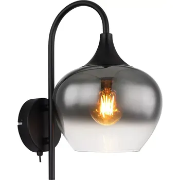 Nástěnné svítidlo Globo 15548W MAXY - Černá nástěnná lampa s vypínačem a kouřovým stínidlem, 1 x E27 (Lampička na zeď s vypínačem)