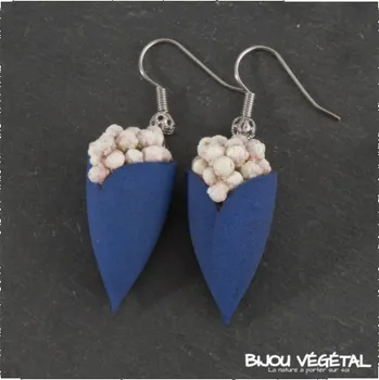 Náušnice Živé šperky - Náušnice Tulipán modré s trvalými bílými kvšty