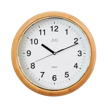 Hodiny JVD Kulaté dřevěné netikající tiché nástěnné hodiny JVD NS19040/68 (hodiny s plynulým tichým chodem)