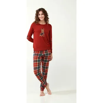 Pánské pyžamo Vamp - Vánoční dámské pyžamo s ozdobnými lokty 21510 - Vamp red terracotta XXL