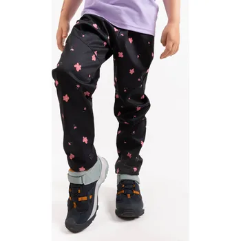 Dívčí kalhoty Dětské softshellové kalhoty UNUO s fleecem pružné Sporty, Květiny Velikost: 98/104