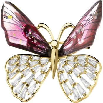 Brož Pozlacená brož z mosazi se zirkony a třpytkami - motýl - AR537-8173