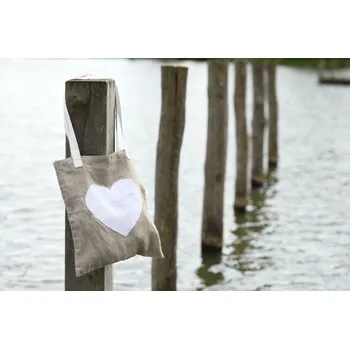 Nelly lněná taška se srdcem barva přírodní/bílá 40x40cm