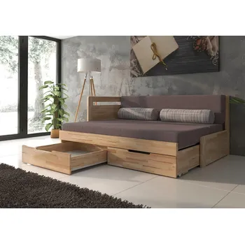 Ložnice BMB TANDEM KLASIK BUK s roštem a úložným prostorem 90 x 220 cm - rozkládací postel z masivního buku bez područek, buk masiv