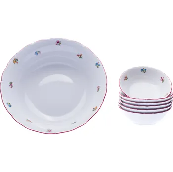 Thun Rulak Zettlitz Kompotová souprava, Ophelia, házenka s červeným proužkem, Thun RZ, 7 d.