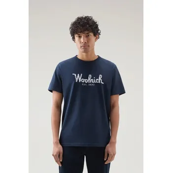 Pánské tričko TRIČKO WOOLRICH EMBROIDERED LOGO T-SHIRT MELTON BLUE