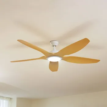 Lampička Lucande LED stropní ventilátor Omendo, bílý, DC, tichý, CCT - Stropní držák – Ø 13,1 cm, výška 6,5 cm; křídlo – délka 68 cm, šířka 17 cm bílá, světlé dřevo LED 24 W celkem - Doprava zdarma