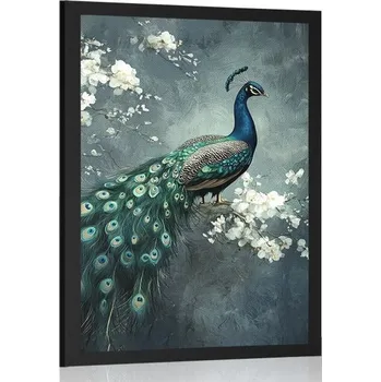 Plakát Dovido Plakát páv s květinami