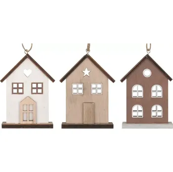 Vánoční dekorace Dřevěný domek na zavěšení přírodní 11 cm 23007