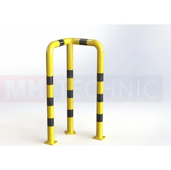 Stavební profil MH Technic s.r.o. Obloukový nárazník rohový Ø 76 mm, 500 x 500 mm, výška 1200 mm, žlutý s reflexními pruhy