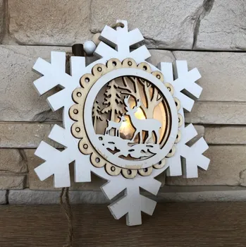 Vánoční dekorace Dřevěné svítící LED vánoční ozdoby vločka