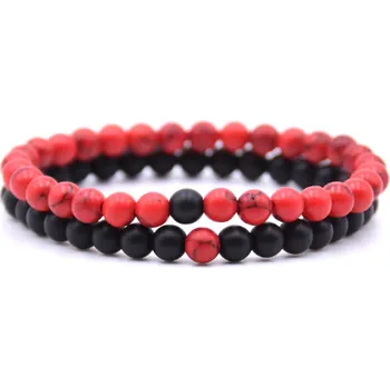 Náramek Náramek přírodní kámen set 2 ks - Onyx a červený tyrkys