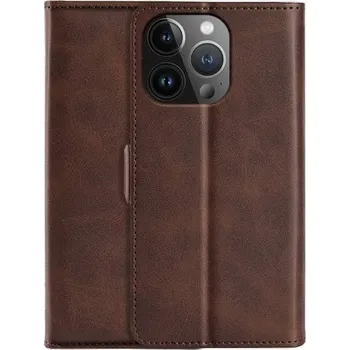 Pouzdro na mobilní telefon Flipové pouzdro z PU kůže pro iPhone 15 Pro - hnědé