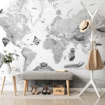 Tapeta Dovido Samolepící tapeta kreslená bílo-šedá mapa