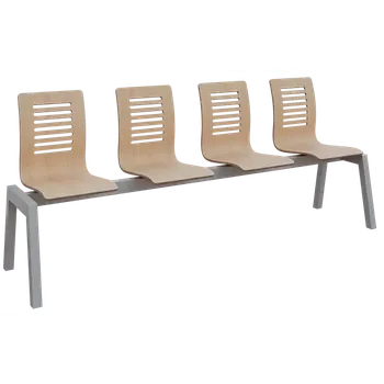 CARMEN 4, dřevěná lavice do čekárny, 4-sedák, dub bělený, kostra stříbrná
