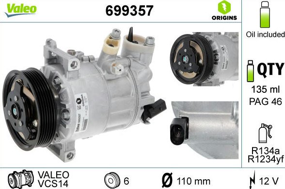 Kompresor, klimatizace VALEO 699357 VA 699357