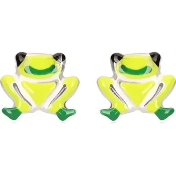 Náušnice Náušnice ze stříbra 925 - žabky zdobené zelenou glazurou, puzetové zapínání