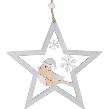 Vánoční dekorace Anděl Přerov, s.ro. Hvězda s ptáčkem na zavěšení 14 cm, stříbrná
