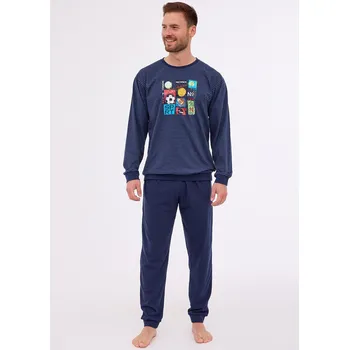 Cornette pyžamo pánské 308/258 Winner - tm. modrá, S (Pánské bavlněné pyžamo s dlouhým rukáv Cornette)
