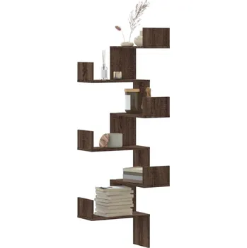 police vidaXL Nástěnná rohová police 45 x 45 x 147 cm kompozit [852637] Hnědý dub