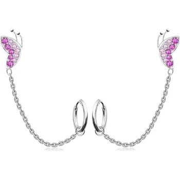 Náušnice Náušnice do dvou dírek ze stříbra 925 - motýl s růžovým zirkonem, kruh, puzetka