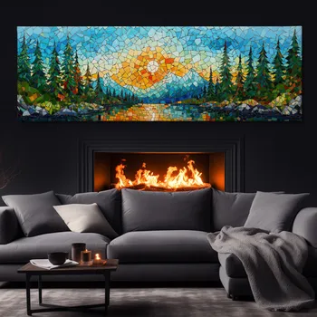 Obraz Obraz na plátně - Odlesky sluneční mozaiky nad horami FeelHappy.cz Velikost obrazu (šířka x výška): 60 x 20 cm