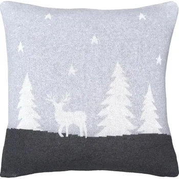 Bytový textil SCANquilt pletený povlak DESIGN sob a stromy šedobílá 45 x 45 cm