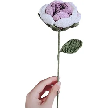 umělá květina ANNAM Háčkovaná květina Fialová vybledlá růže, 5 × 33 cm