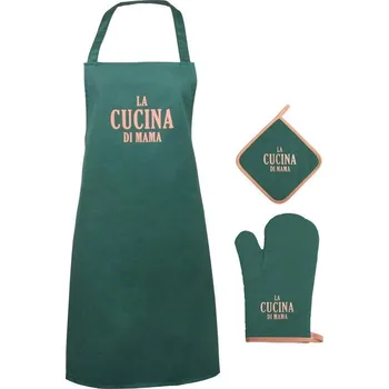 Kuchyňská zástěra Gusta Souprava zástěra s chňapkami Cucina di mama