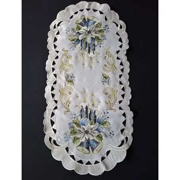 Vánoční dekorace UBRUS vyšívaný 70 x 35 vánoční modrá svíčka zvonek