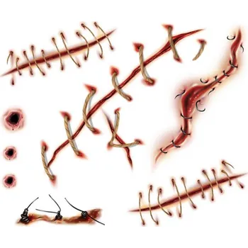 Odstranitelné tetování Sešité rány 2 - strašidelné halloweenské tetovačky