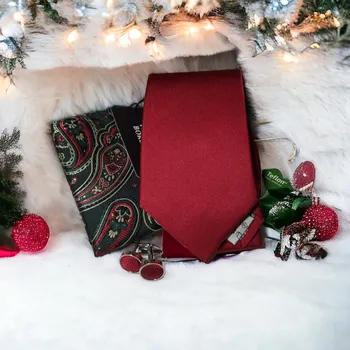 Kravata Vincenzo Boretti Vánoční set kravaty a kapesníčku červená
