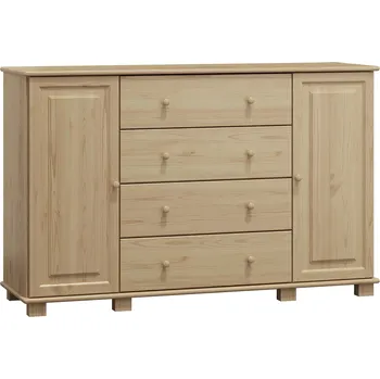 Komoda Slevadoma Komoda masiv borovice se skříňkami a zásuvkami 1-4-1 LENKA Barva: Surové dřevo, Hloubka: 47 cm