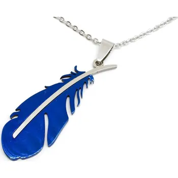 Přívěsek Ocelové peříčko barevné Bali - Modrá