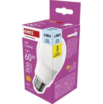 Žárovka LED žárovka Classic A60 E27 7W (60W) 806 lm Studená bílá EMOS ZQ5E44