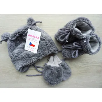 Kojenecká čepice AMÁLKA Chlupatý kojenecký set, tmavě šedý Velikost: 56-62